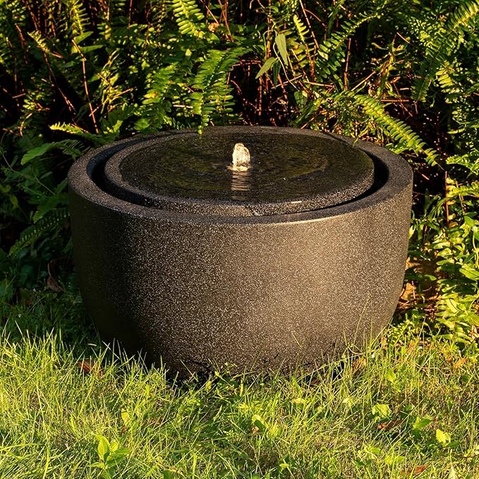 12.60” H Outdoor Water Fountain Made with Eco-Friendly Recyclable Materials, Polyethylene Round Bubbler Water Fountain Outdoor, Garden Decor with LED Light for Patio, Porch, Backyard (12.60")