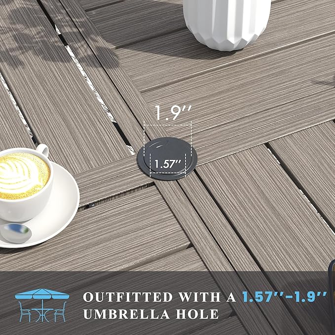 VICLLAX Patio Dining Set for 6, 6 Seats Outdoor Furniture Includes 53.1" Round Patio Table and Swivel Padded Chairs, Grey Wood Grain Tabletop and Sandshell Fabric