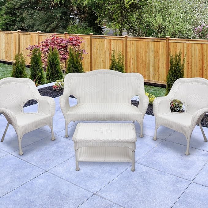 4-Piece White Wicker Outdoor Patio Conversation Set