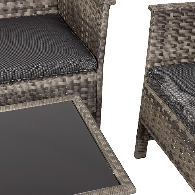 Balkene Home 63177 Patio Sense Jareth All Wicker Wicker Conversation Sofa, Two Armchairs & Table Cushions Included for Outdoor Patio Lawn Porch Outdoor - Storm Gray Finish - Set of 4 Pieces