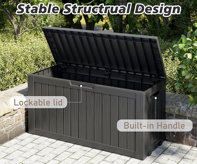 Outdoor Storage Box, Resin Deck Boxes Indoor and outdoor, Waterproof Storage Box Lockable Lid (Black, 75 Gallon)