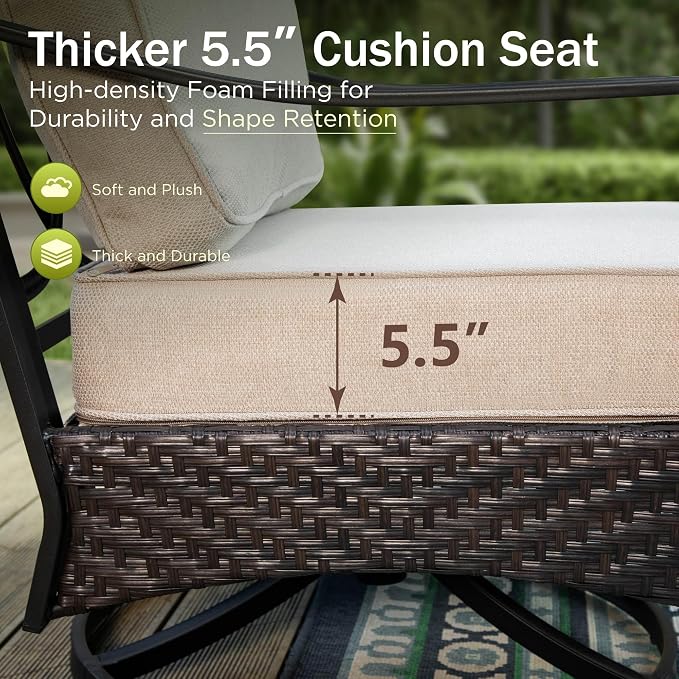 PHI VILLA Extra Large Outdoor Modern Patio Furniture Set, Upgraded Wicker & Metal Patio Conversation Set with Waterproof Thick Cushions for Porch, Poolside, Yard(7 Pieces,Beige)
