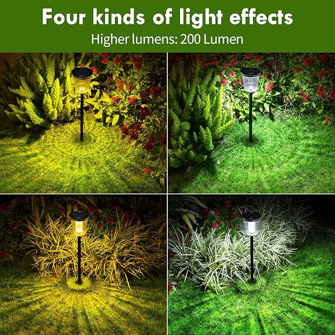 Solar Lights Outside Waterproof, 6 Pack 200 Lumens Super Bright Solar Pathway Lights Outdoor Waterproof with 2 Lighting Modes, Auto On/Off Outdoor Solar Lights for Yard, Walkway, Lawn