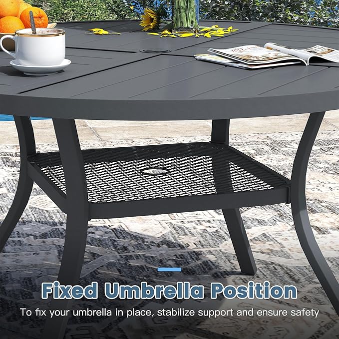 DIFY 5 Piece Outdoor Dining Set, Metal Patio Table and Chairs Set, 40.6" Round Dining Table & 4 Padded Textilene Swivel Patio Chairs, Outdoor Furniture Set for Garden Backyard Porch, Grey