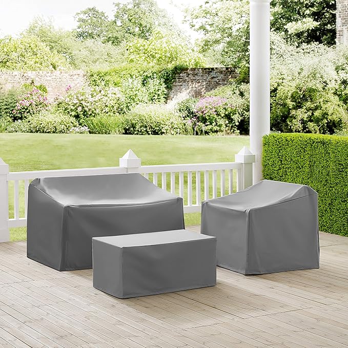 Crosley Furniture Patio Furniture Covers, Waterproof 3-Piece Cover Set for Outdoor Chair, Loveseat, Table, Gray