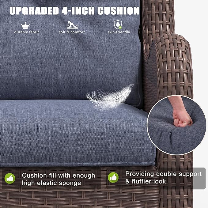LayinSun 6 Pieces Outdoor Patio Furniture Set, Rattan Wicker Sectional Swivel Rocker Chairs Sets with Ottomans, Swivel Glider Chairs, and Coffee Table