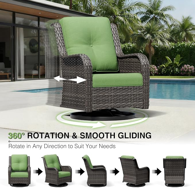Joyside 7 Piece Wicker Patio Furniture Set, Outdoor Swivel Rocker Patio Chairs with High Back, Deep Seating, Wide Armrest, Thickened Cushions, Outdoor Furniture for Deck, Porch Use