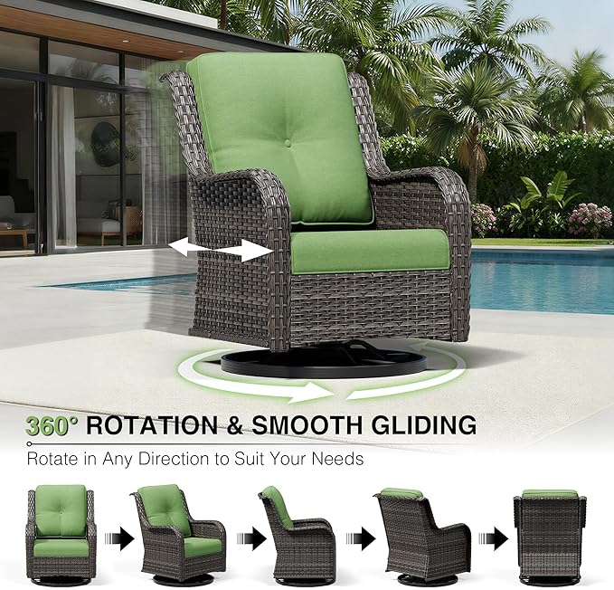 Joyside 4 Piece Outdoor Swivel Rocker Patio Chairs, Wicker Patio Furniture with High Back, Deep Seating, Wide Armrest, Thickened Cushions, Outdoor Rattan Furniture for Deck, Porch Use