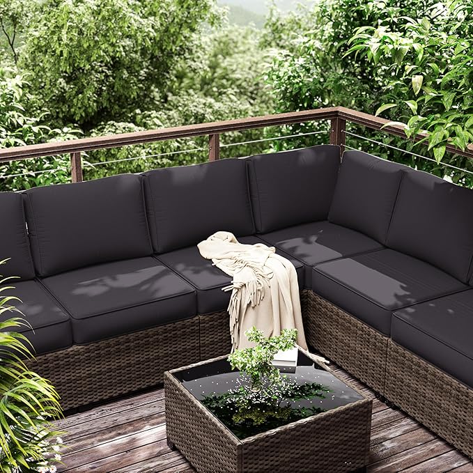 Outdoor Furniture Replacement Cushions, 5" Foam Foam High-Density, Fits 6-seat Sectional Rattan Conversation Set, 14 Piece Patio Water-Resistant Replacement Sofa Cushions, Liner&Cover