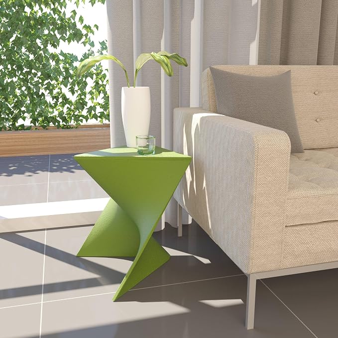 LeisureMod 15.75" Triangular Side Table, Stackable Plastic Accent End Table for Indoor & Outdoor Use, Weather-Resistant Modern Patio & Living Room Table, Set of 4, Green