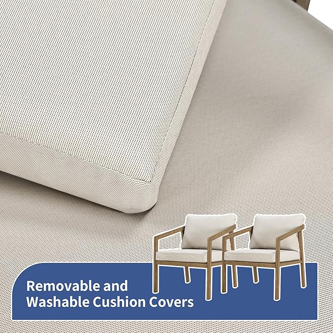 Patio Conversation Sets Outdoor Armchair, 2 Piece Aluminum Patio Sofa Chairs with Washable Thick Cushions, Modern All-Weather Patio Furniture Sets for Garden, Backyard, Porch (Brown+Beige)