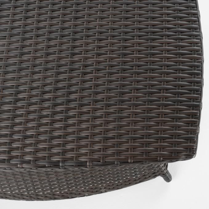 Outdoor Rattan Side Table with Umbrella Hole, All Weather 2 Tier Rattan Wicker Coffee End Table with Storage Shelf for Garden Porch Deck Backyard, No Assembly Required (Brown)