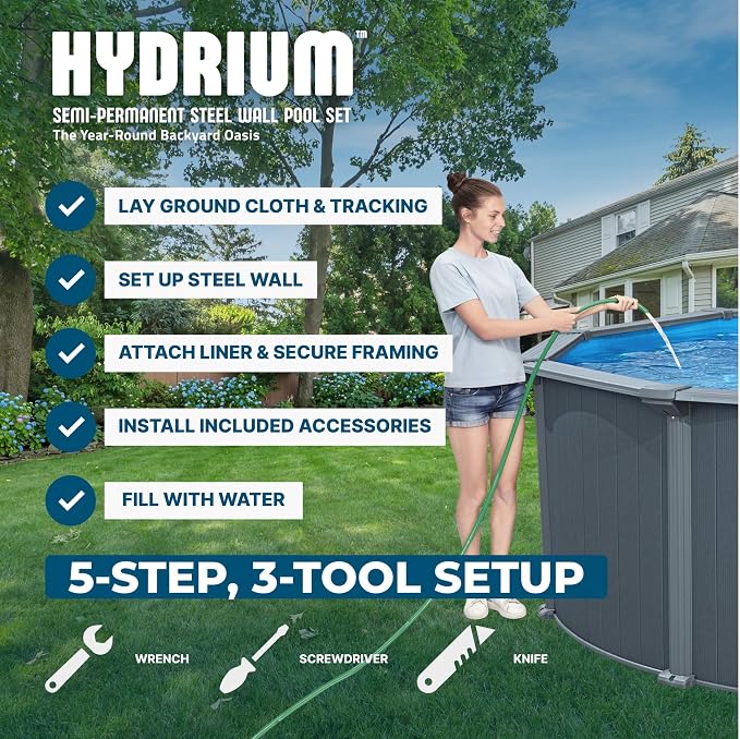 Bestway Hydrium 18' x 52" Above Ground Pool, Round Steel Side Wall Frame Outdoor Swimming Pool Set with Sand Filter Pump, Polysphere Filtration Balls, Ladder & Accessories