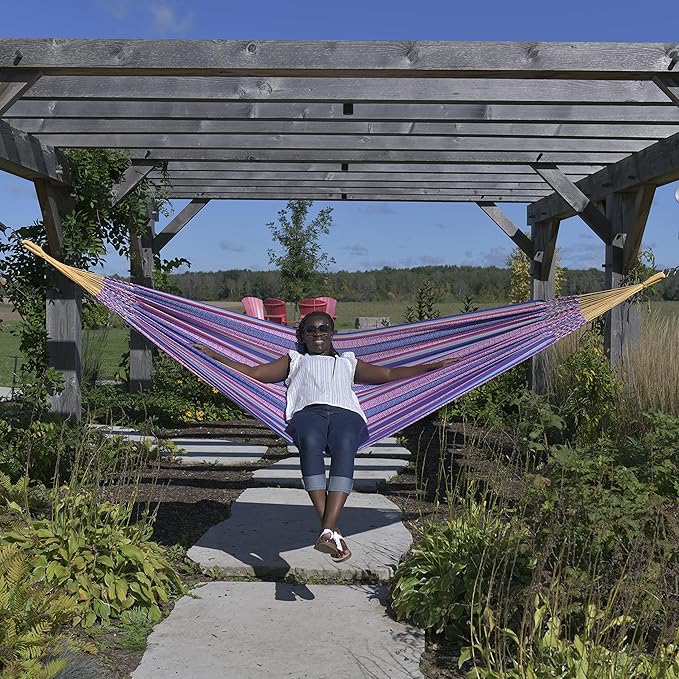 Vivere Latin Hammock Collection – Vibrant 100% Cotton Double Hammock, Supports 2 Adults - 450 lb Capacity (Fiesta)