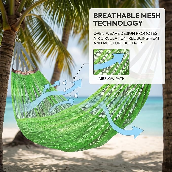 Outdoor Hammock Without Stand|Camping Hammock Lightweight Portable, Anti-roll Breathable Mesh Outdoor with Tree Straps & Carry Bag, Green (102.36x51.18in)