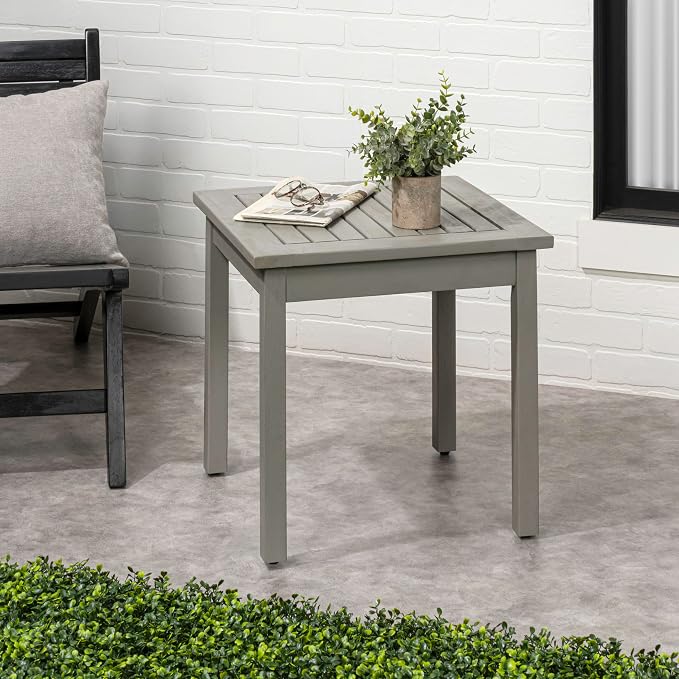 JONATHAN Y Archer 18" Square Acacia Wood Outdoor Side Table, Modern Glossy Gray Slatted Patio End Table for Porch, Poolside and Garden, Weather Resistant Accent Table END6000G