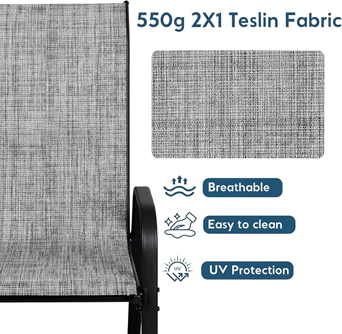 Arlopu 7-Piece Outdoor Table and Chairs for 6, Outdoor Dining Set W/Rectangle Glass Table and Patio Textilene Stackable Chairs, Patio Furniture Set W/Umbrella Hole (Grey Table & Grey Chair)