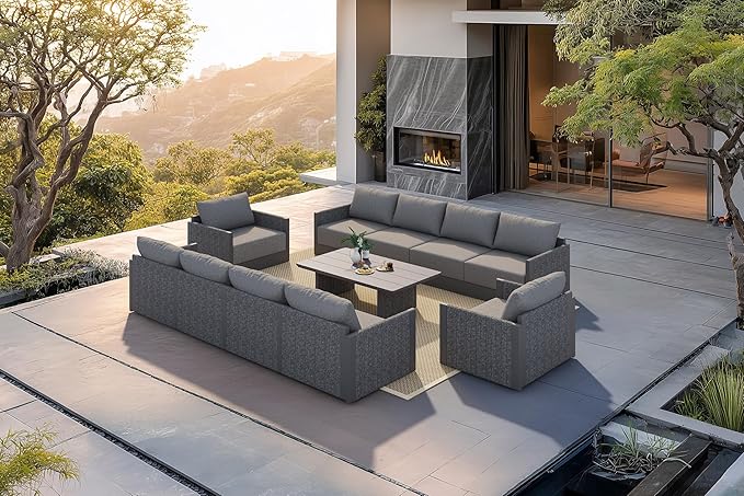 PURPLE LEAF 12 Pieces Patio Conversation Sets with 2 Coffee Table All Weather Outdoor Couch Sectional Set with Cushion Patio Conversation Set for Garden Poolside Backyard Gray