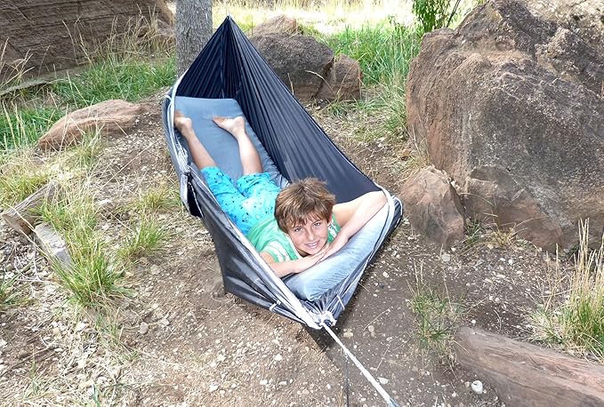 Hammock Bliss Sky Bed - Hangs Like A Hammock, Sleeps Like A Bed - Asymmetrical Design Hammock Tent with Integrated Inflatable Pad Sleeve for a Lay Flat & Insulated Camping Hammock Sleeping Experience