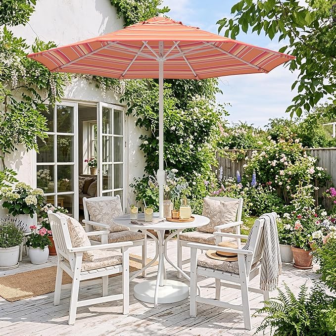 California Umbrella 12-Year Protection 7.5-Ft Outdoor Patio Umbrella, Sunbrella Fade-Resistant Fabric, Auto-Tilt, Heavy Duty Aluminum Frame, 8 Reinforced Ribs for Pool or Deck, White Pole, Dolce Mango