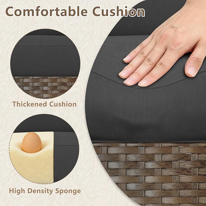 7 Piece Outdoor Patio Furniture Set, Rattan Chairs Glass Table Wicker Conversation Seating Sectional Sofa with Cushions (Brown-Dark Grey, 7Pcs-Straight Back)