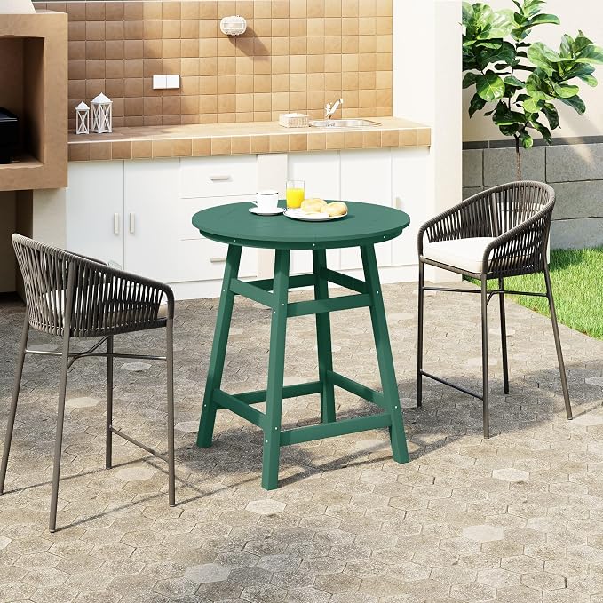 WestinTrends Outdoor 35" HDPE Round Patio Counter Height Bar Table, Dark Green