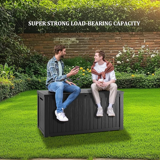 TARKARI 200 Gallon Outdoor Storage Box Waterproof, Resin Deck Boxes with Lockable Lid & UV-Resistant for Patio, Pool, Garden Furniture Cushions & Accessories, Black