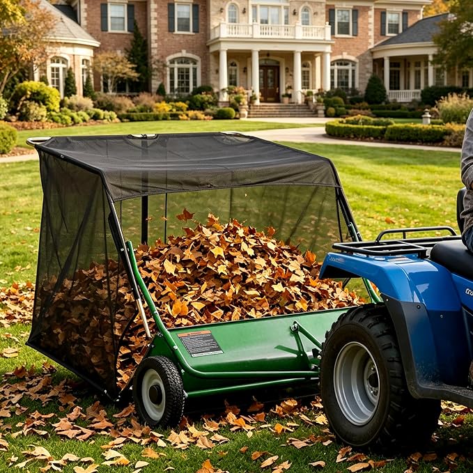 50" Tow Behind Lawn Sweeper, 33 cu. ft Extra-Large Capacity Leaf & Grass Collector-Adjustable Sweeping Height, Dumping Rope Design for Efficient Debris & Grass Cleanup on Yards, Driveways & Sidewalks