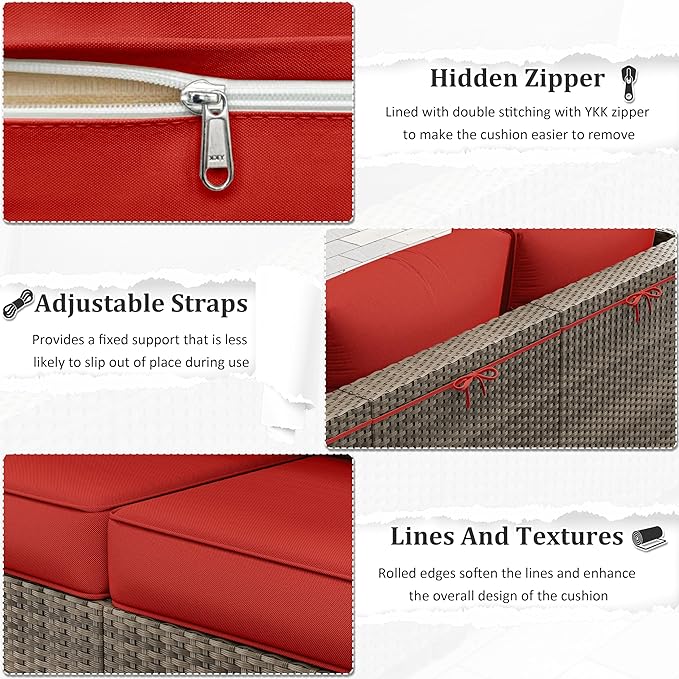 Outdoor Furniture Replacement Cushions, 5" Foam Foam High-Density, Fits 6-seat Sectional Rattan Conversation Set, 14 Piece Patio Water-Resistant Replacement Sofa Cushions, Liner&Cover