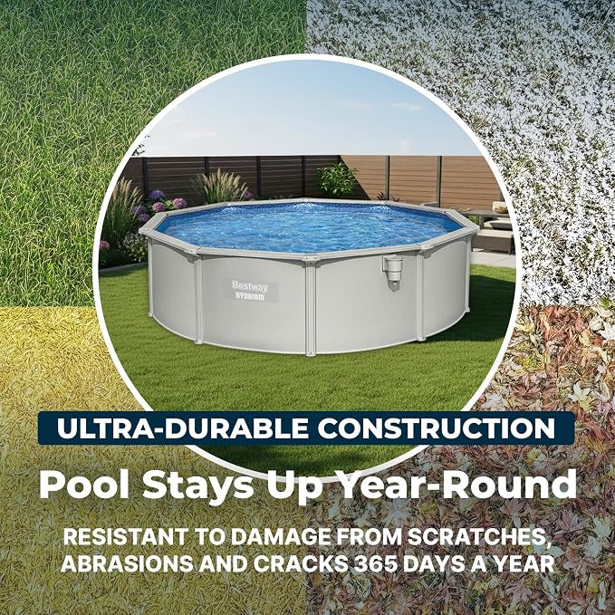 Bestway Hydrium 15' x 48" Above Ground Pool, Round Steel Side Wall Frame Outdoor Swimming Pool Set with Sand Filter Pump, Ladder & Accessories