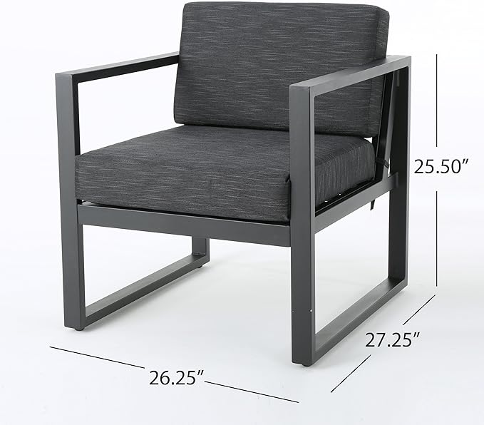 Christopher Knight Home Navan Outdoor 4-Seater Aluminum Chat Set, Silver / Dark Grey Cushions