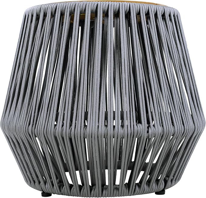 Polibi Outdoor Side Table with Handwoven Rope Base, Weather-Resistant Outdoor/Indoor Accent Table for Patio, Garden, Coastal & Bohemian Decor (Grey + Teak)