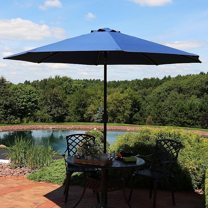 Sunnydaze 9-Foot Patio Umbrella with Fade Resistant Canopy - Auto Tilt and Crank - Rust-Resistant Aluminum Pole