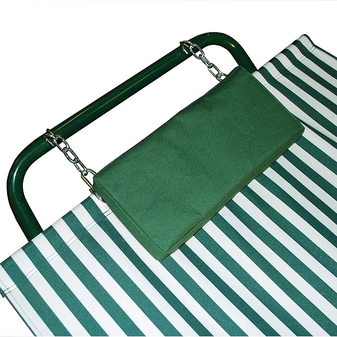 76” x 32” Hunter Green and White Stripe No-Swing Hammock, Pillow and 4-Point Stand
