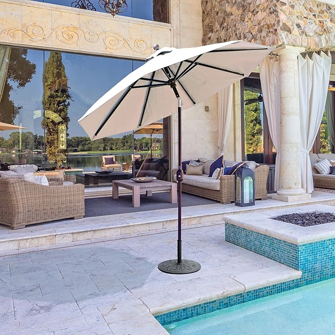 Galtech Commercial Grade Octagon Patio Umbrella, UV Protected for Pool and Garden Areas (7.5-FT Antique Bronze Frame Sunbrella: Heather Beige)
