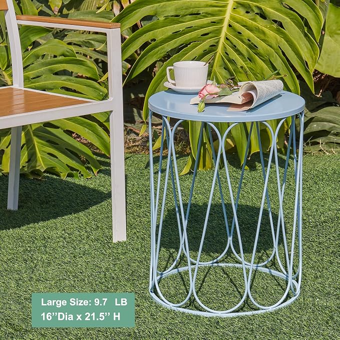 Y&M Set of 3 Metal Round Patio Side Tables, Multifunctional Coffee Table End Table for Indoor & Outdoor Garden Stool Modern Design - Blue
