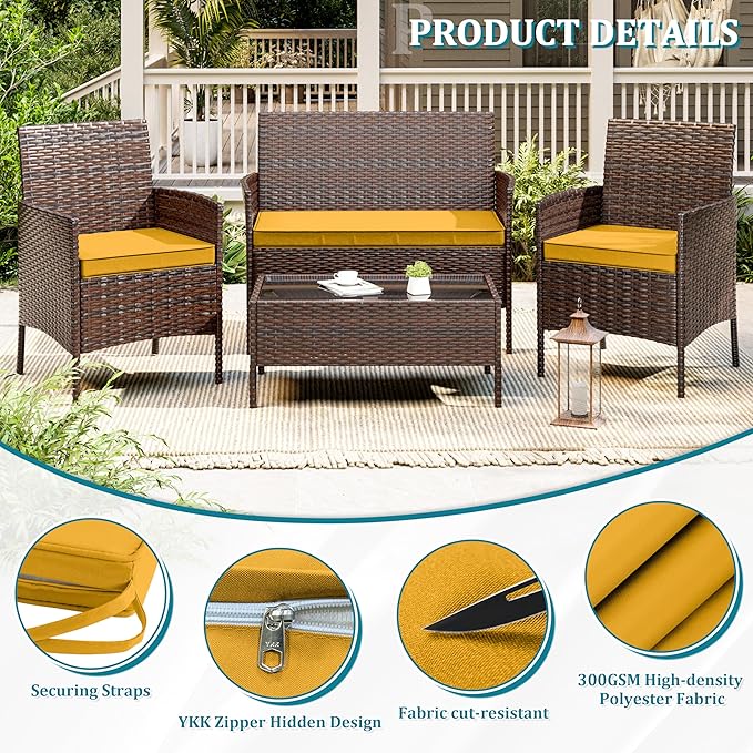 3 Pack of Outdoor Seat Cushion Replacement Set Suitable for 4 Pieces of Wicker Rattan Furniture Terrace Guest Set Sofa Chair (36x18x2, 18x18x2), Only Cover