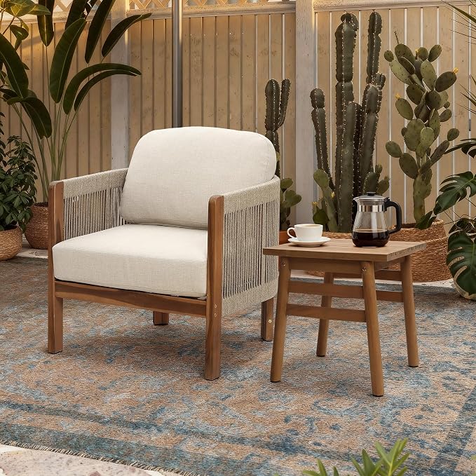 LuxenHome 18.5" Square Outdoor Side Tables for Patio, Acacia Wood Outdoor End Table with Slatted Top, Wooden Patio Table for Balcony, Patio, Porch