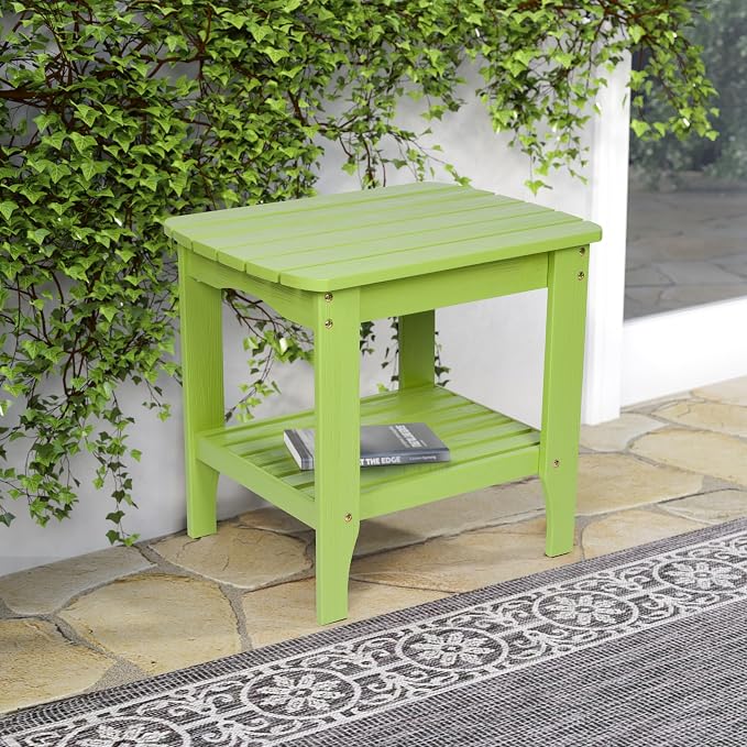 Shine Company Long Island Rectangular Solid Wood End Table, Outdoor Adirondack Side Table, Lime Green