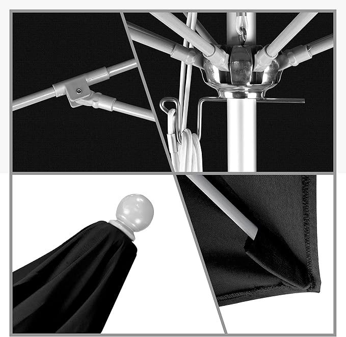 California Umbrella 11' Rd. Venture Series Contract Grade Patio Umbrella, Pulley Open, Silver Finish, Sunbrella Black