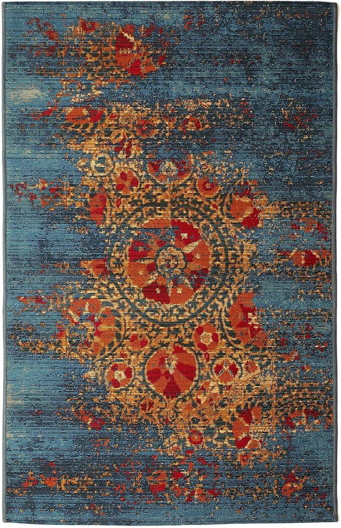 Liora Manne Marina Indoor/Outdoor Power Loomed Synthetic Blend Low Profile Area Rug - Contemporary Medallion Casual Colorful (Suzanie Blue) (2'7" x 4'3")