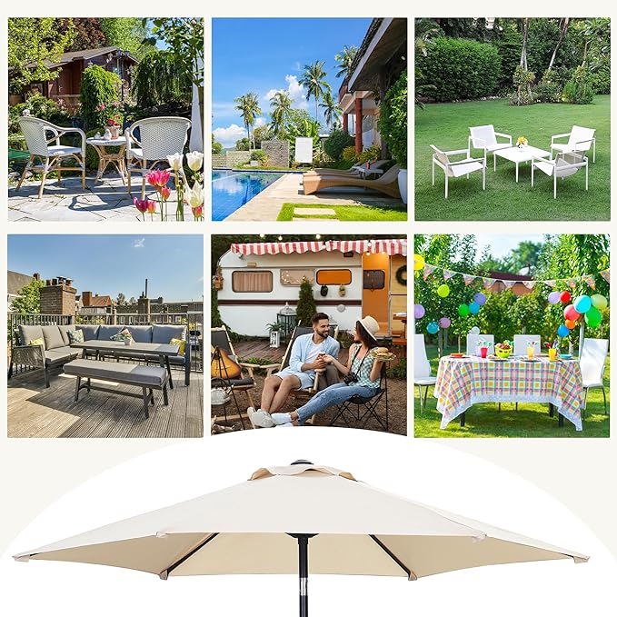 7.5FT Patio Umbrella, Outdoor Table Umbrella, Market Umbrella with Push Button Tilt and Crank for Garden, Lawn, Deck, Backyard & Pool