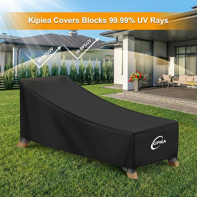 Kipiea Waterproof Patio Lounge Chair Covers for Outdoor Furniture, Heavy Duty Outdoor Chaise Lounge Cover with Anti UV and No Tears, No Fading (80"D x 28"W x 30"H)