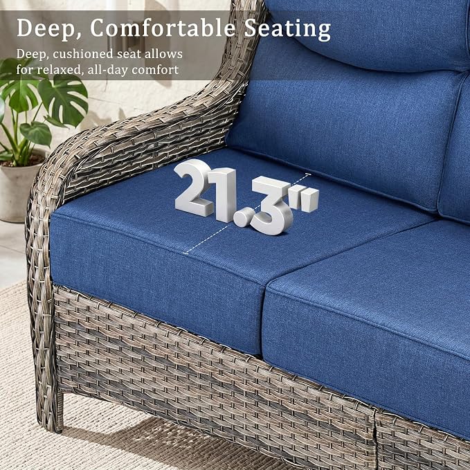 Luxury 7 Piece Wicker Patio Furniture Set with Swivel Rocker and 30“Fire Pit Table - Grey