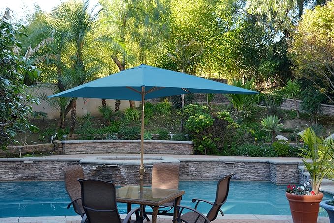 Jeco Aluminum Patio Market Umbrella Tilt with Crank, Fabric & Bronze Pole, Turquoise, 6.5' x 10'