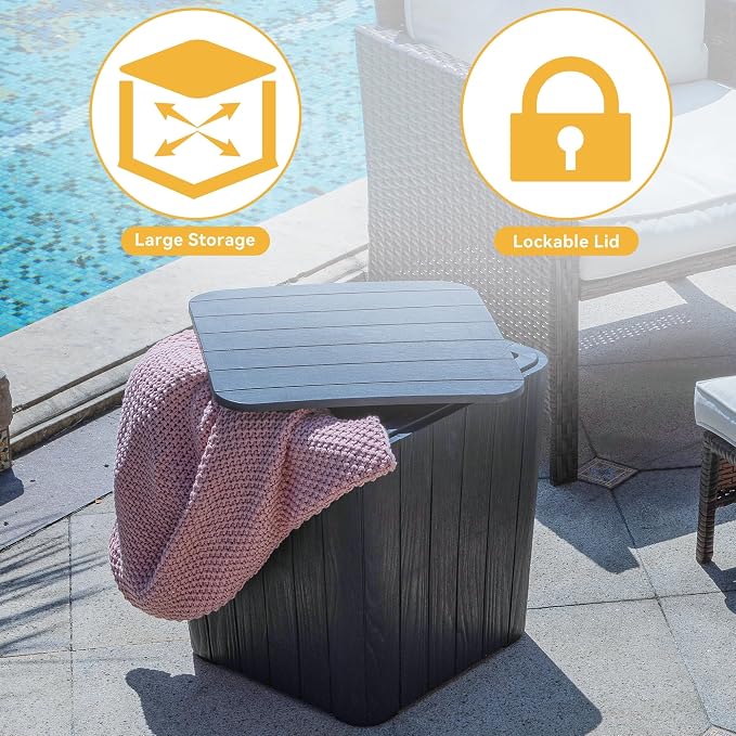 11.5 Gallon Outdoor Deck Box Patio Storage Container Resin Side Table Waterproof Cushion Storage Bin for Patio Balcony Garden Black