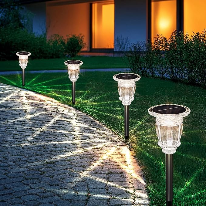 Solar Pathway Lights Outdoor 2 Pack, 3 Color Temperature White Solar Garden Lights, 17.5" IP65 Waterproof Glass Stainless Steel Solar Powered Landscape Lights for Yard Walkway Driveway Patio Lawn