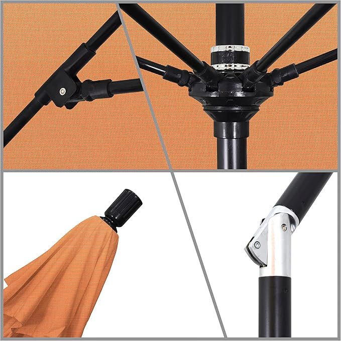 California Umbrella 9' Round Crank Lift, Collar Tilt, Aluminum Pole, Fiberglass Rib Patio Umbrella,