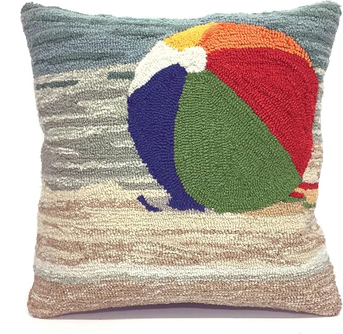 Liora Manne FRONTPORCH Indoor/Outdoor Handmade Pillow - Transitional Graphic Coastal Beach Colorful (Life's A Beach Sand) (18" x 18")