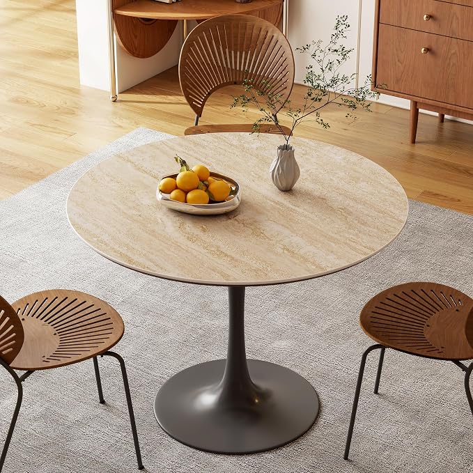 ZL ZELing Round Sintered Stone Table Top 23.6",Replacement Table Top for Indoor&Outdoor-Heat/Scratch Resistant Waterproof Ceramic DIY Desktop,Patio/Balcony/Bistro/Café & Dining Room (Beige)